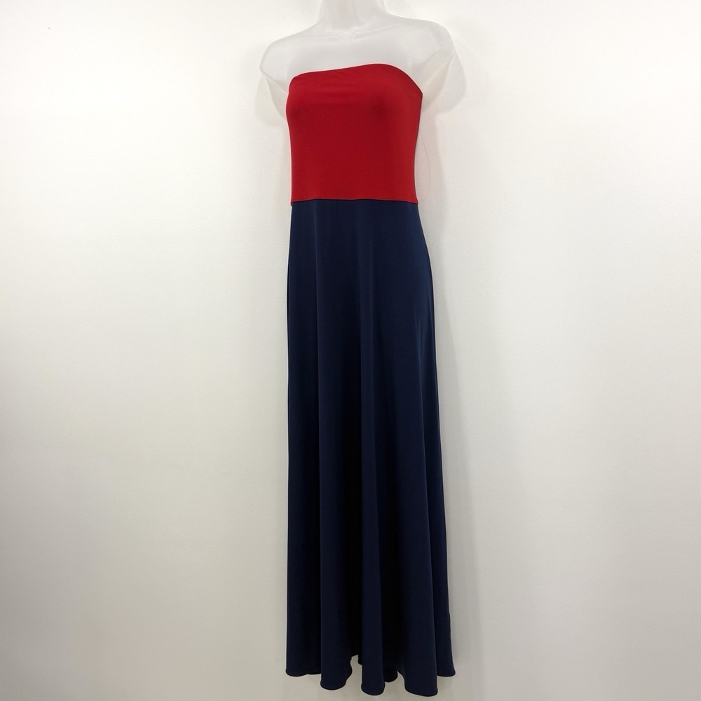 Polo Ralph Lauren Maxi Dress L Colorblock Tube Chic Event Old Money Classic - Picture 7 of 14